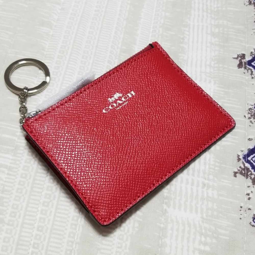 Coach F12186 Leather Mini Skinny ID Case Red NWOT
